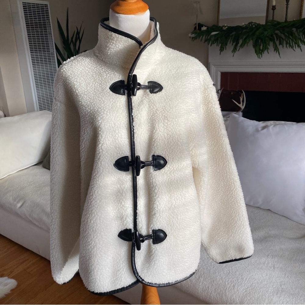 H&M White Teddy Jacket with Black Accents